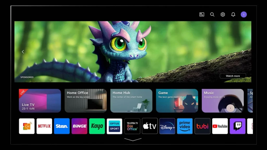 main page of the dolby vision smart tv