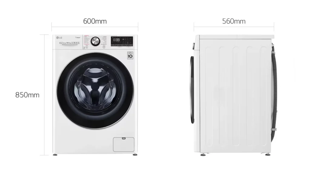 white front load washer with white background